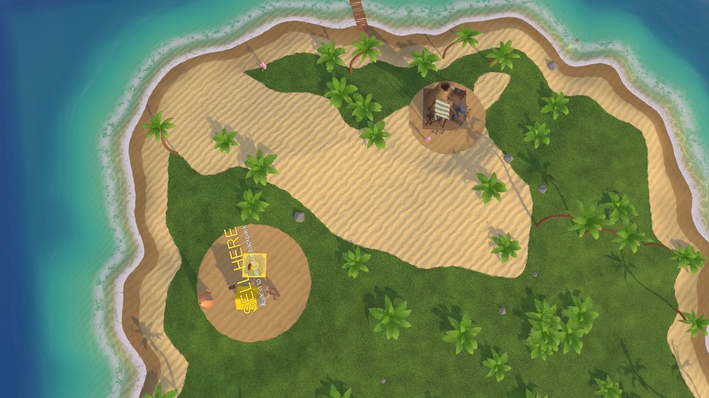 Aerial view of the island with its market and blacksmith